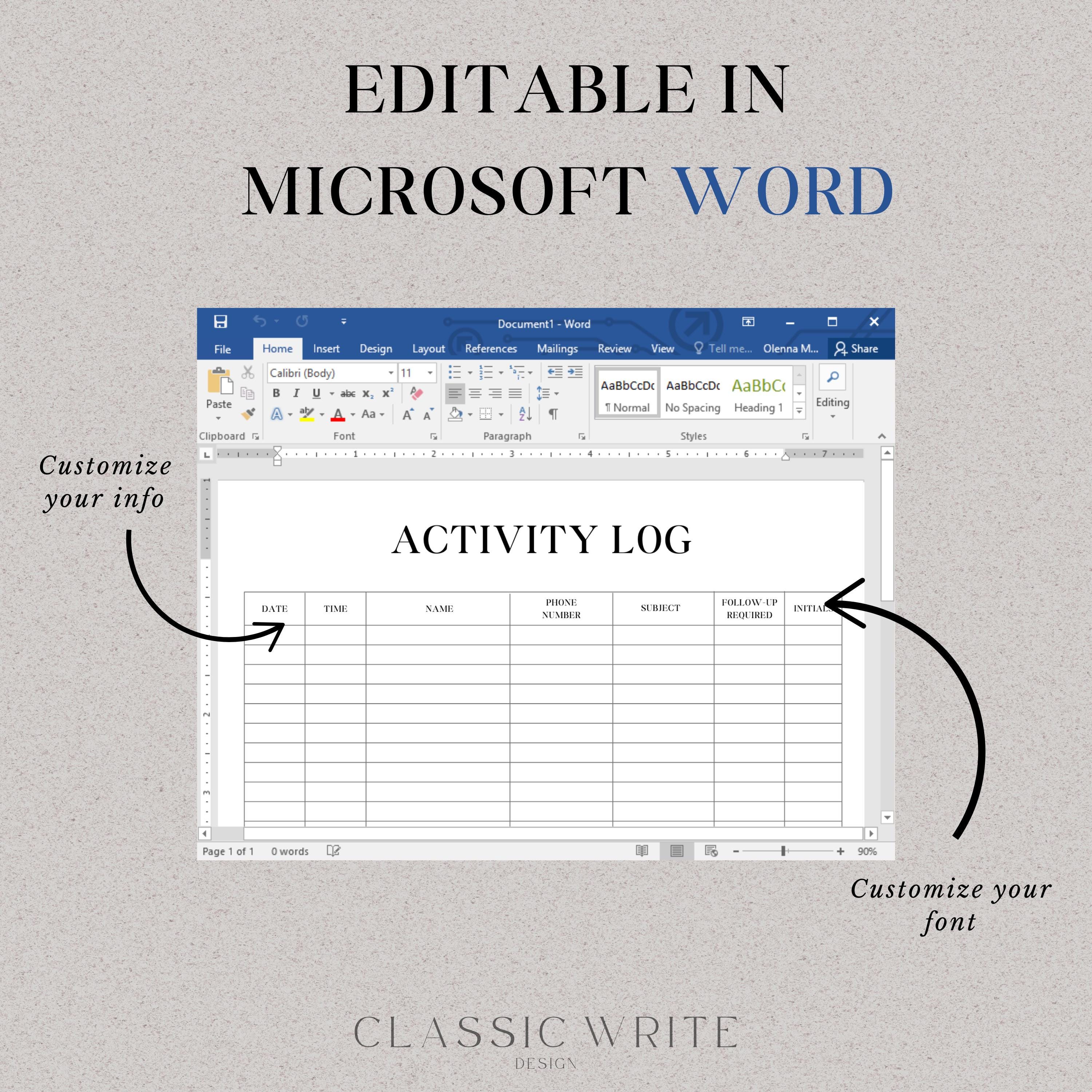Activity Log Activity Phone Log Tracker Template Activity and Follow-up ...