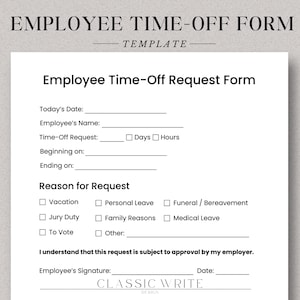 Employee Time-Off Template Time Off request Vacation request form Leave request form PTO Request Template Employee Vacation Request Template