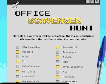 Jogos de escritório Jogos de festa Jogo de caça ao tesouro Jogo de festa de trabalho Jogo divertido para impressão Construção de equipe em grupo Apreciação da equipe Quebra-gelo Pixel