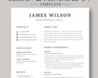 Modèle de CV professionnel, Sans photo, Modèle de CV Canva, Modèles de CV modernes 2025, CV minimaliste de 1 à 3 pages, épuré, compatible ATS
