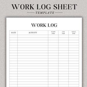 Work Log Printable Time Log Time Tracker Working Hours Log Activity Tracker Shift Tracker Work shift template Work Hours Template Office