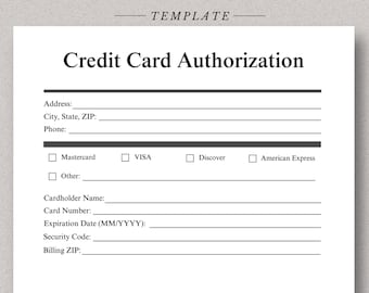 Credit Card Authorization Word Google Docs Adobe PDF Credit Card billing Credit card Document Billing intake form account receivable form