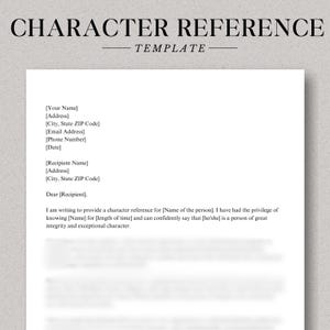 Modelo de carta de referência de personagem Google Docs Word Canva Carta de recomendação referência de emprego referência de trabalho carta de referência pessoal DUI