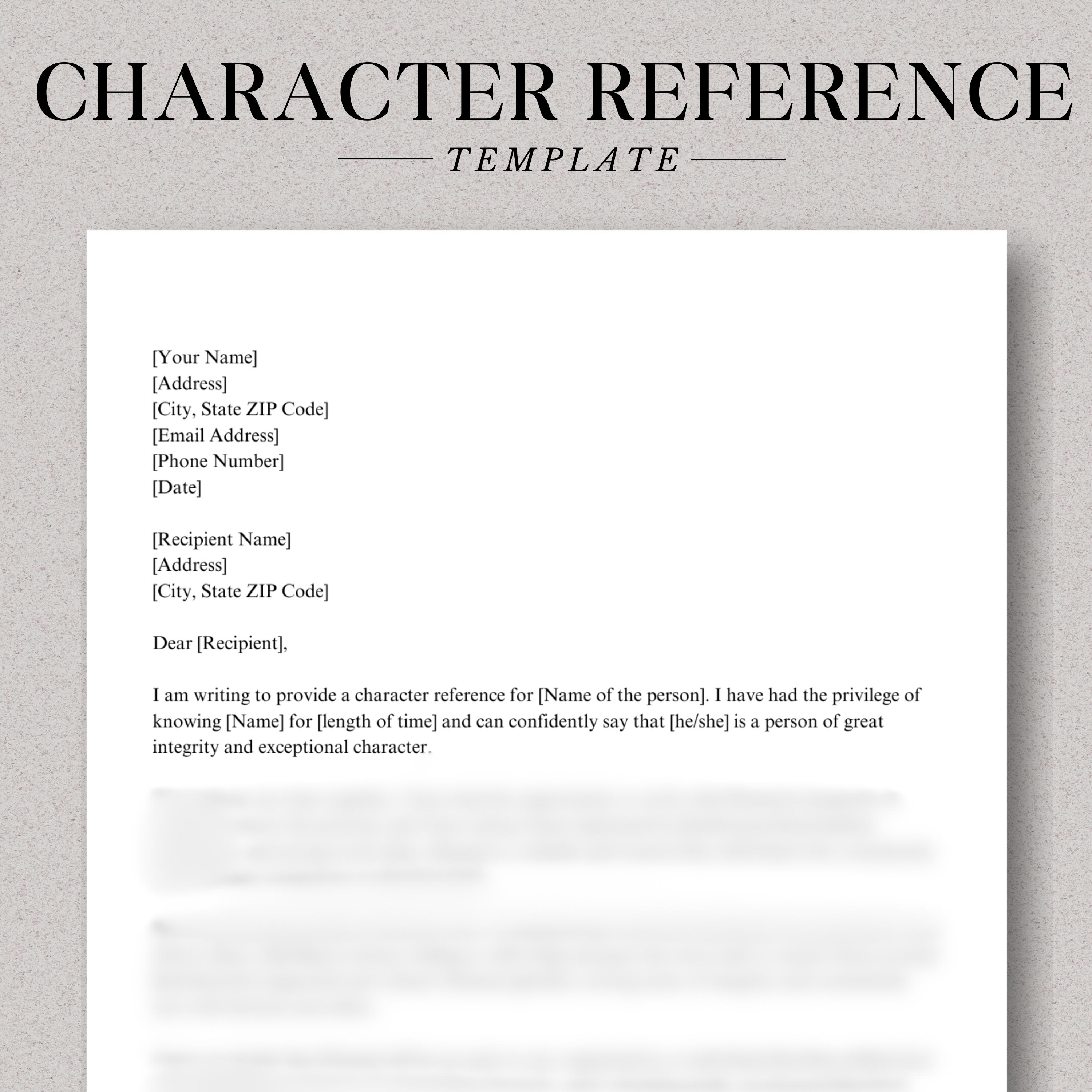 Character Reference Letter Template Google Docs Word Canva Recommendation letter job reference work reference personal reference letter DUI