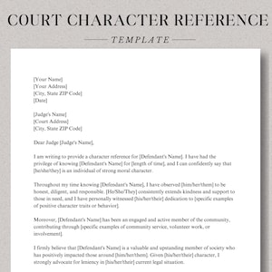 Plantilla de carta de referencia de carácter judicial, carta de referencia judicial, carta de referencia legal para juez, documentos de Word, carta de referencia de carácter, referencia judicial