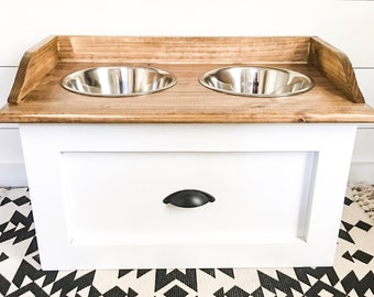 dog feeding station with storage