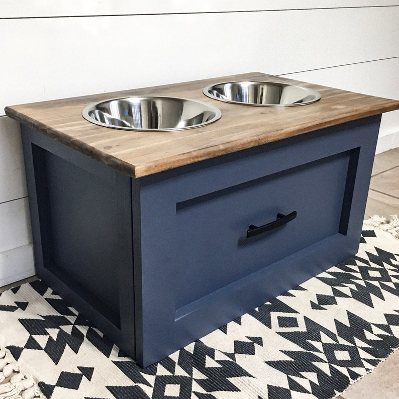 2 Bowl Dog Feeding Station with Drawer Raised Dog Bowl Etsy