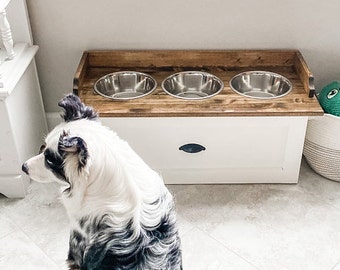 large dog feeder with storage