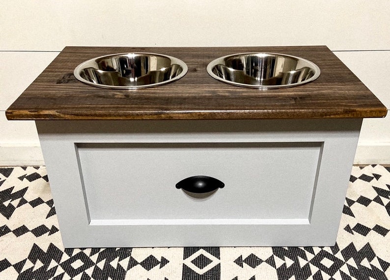2 Bowl Dog Feeding Station with Drawer Raised Dog Bowl Etsy