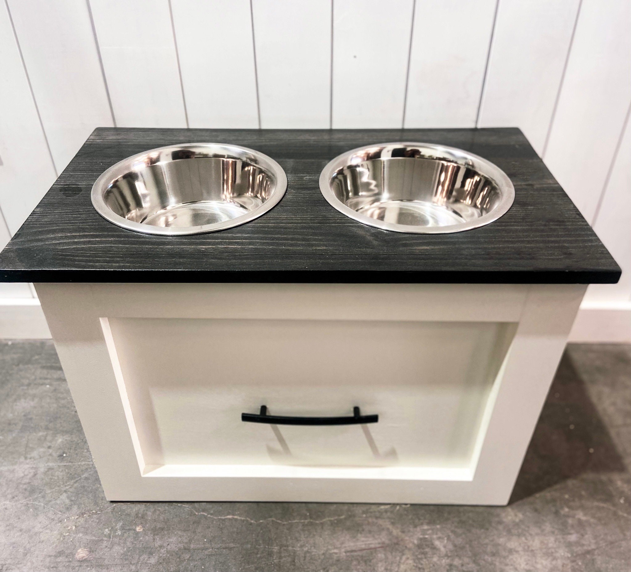 2 Bowl Dog Feeding Station With Drawer Raised Dog Bowl Etsy UK