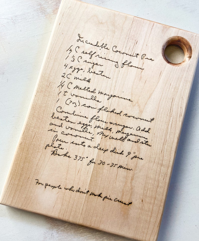 Handwritten Engraved Recipe Cutting Board Etsy