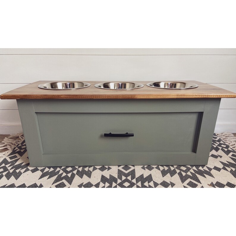 3 Bowl Dog Feeding Station with Drawer Etsy