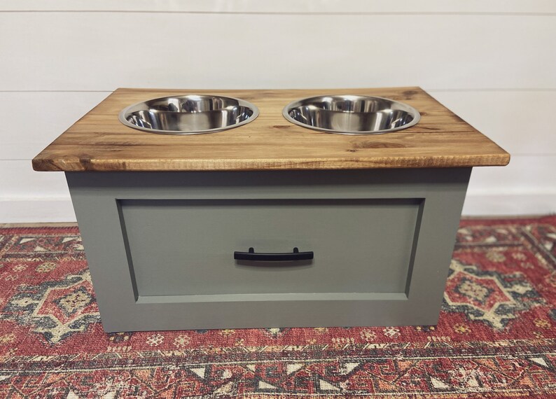 2 Bowl Dog Feeding Station with Drawer Raised Dog Bowl Etsy