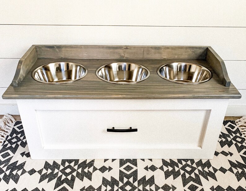 3 Bowl Dog Feeding Station with Drawer Etsy