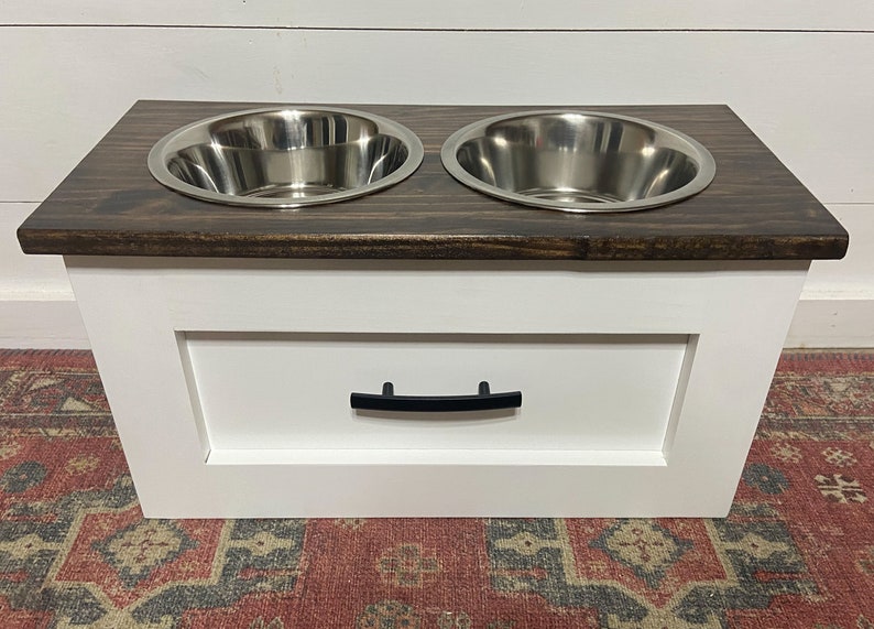 Small Dog Feeding Station with Drawer Raised Dog Bowl Feeder Etsy