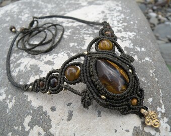 Labradorite Macrame Necklace Bohemian Jewelry Brass Tribal Hippie Choker Festival Gemstone Elegant Neck piece
