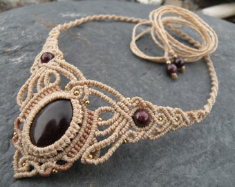 Labradorite Macrame Necklace Bohemian Jewelry Brass Tribal Hippie Choker Festival Gemstone Elegant Neck piece