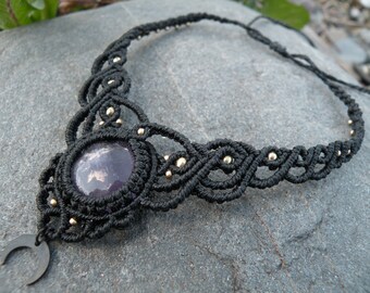Labradorite Macrame Necklace Bohemian Jewelry Brass Tribal Hippie Choker Festival Gemstone Elegant Neck piece