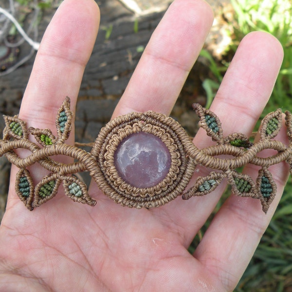 Amethyst Macrame Fall Leaves Necklace, Headband Forest Wood Green Choker, Tiara Crystal Fairy Nature Inspired Jewelry