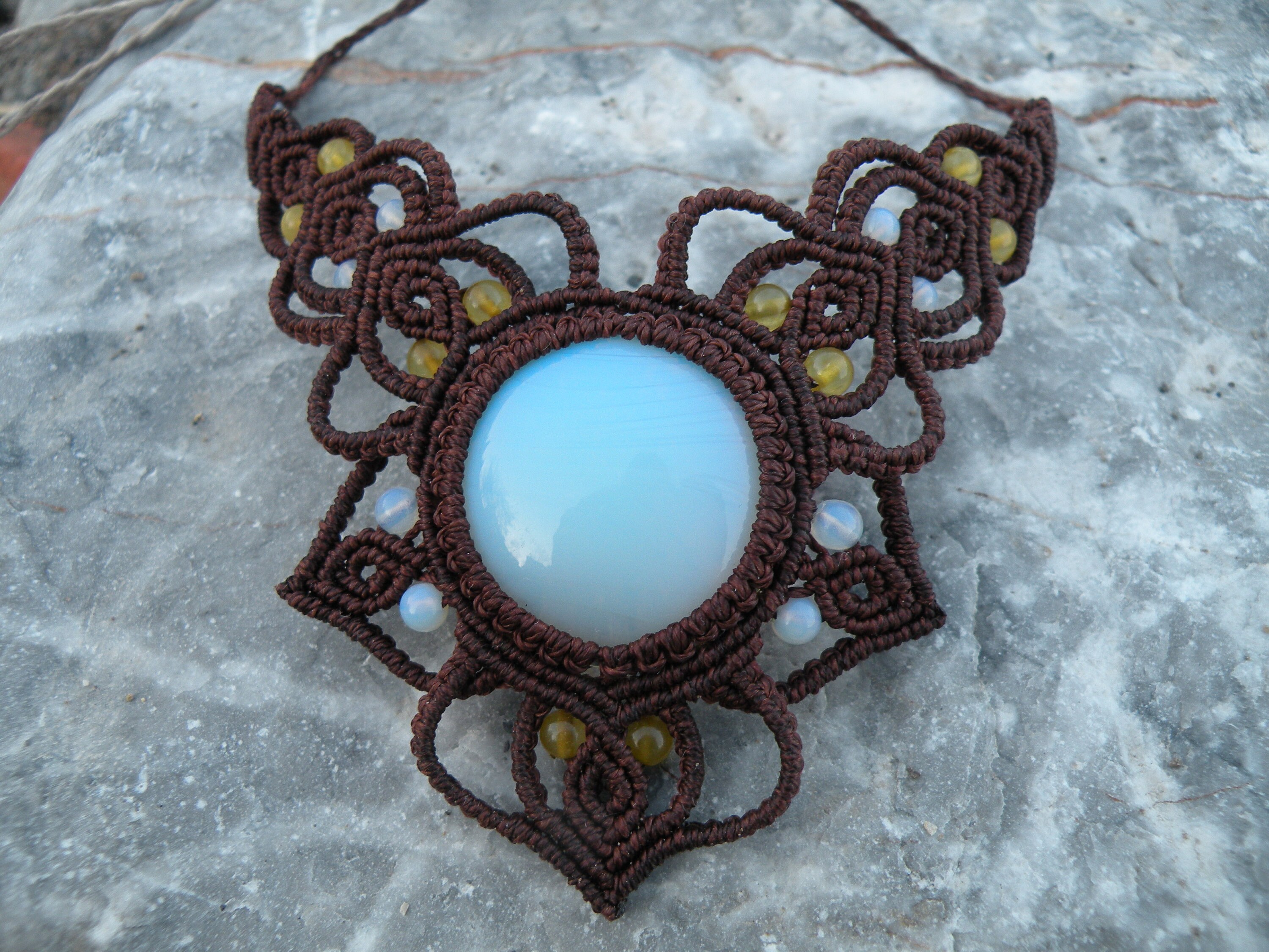 Opalite macrame necklace Yellow Jade Gemstone hippie tribal | Etsy
