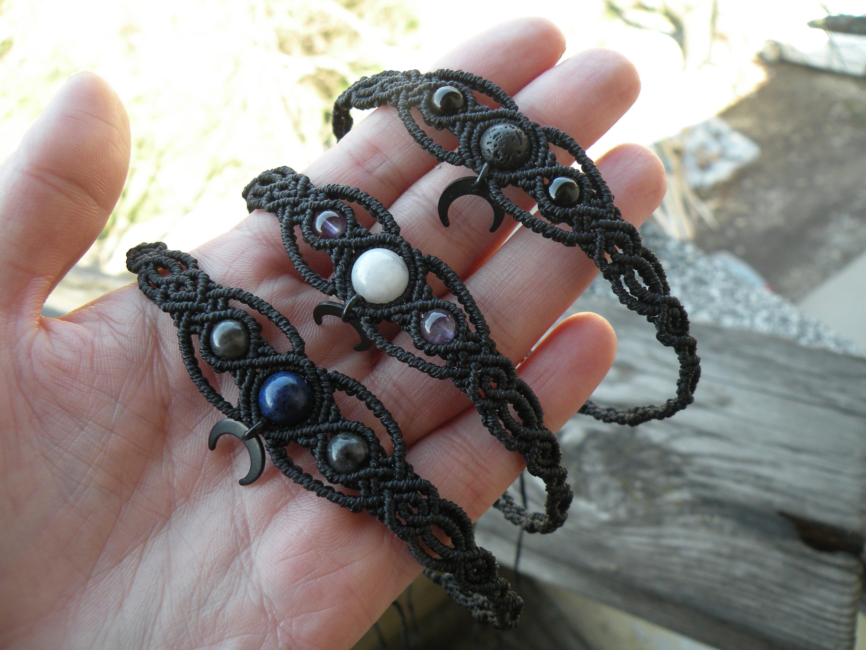 Witches knot woven charm bracelet black adjustable slide bracelet witchy  gift