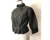 S M 1900 Black High Neck Mourning Blouse Taffeta Wearable Lace