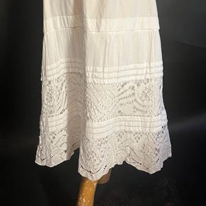 1910s Edwardian Underskirt or Slip, White Cotton with Deep Crochet Bands, Lined, Adjustable Size, Not Tiny, Midi Length