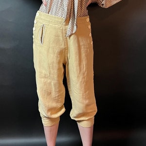 1990s Voyage Soft Linen Breeches with Velvet Trim, Knickerbockers, Plus Fours, Invest In The Original, Cult London Label