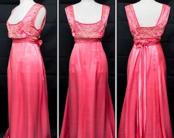 Extraordinary Early 1900&#39;s Edwardian Belle Epoque Pink Silk Embroidered Two Piece Bib and Skirt with Train