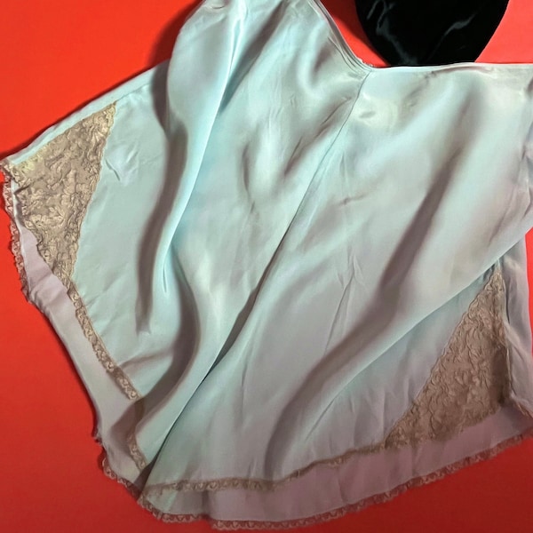 1930s 1940s  Pale Blue Celanese Tap Pants, French Knickers, Lace Insets At Sides, Side Opening, Button Closure, Size 42 (33-40 inch Waist)