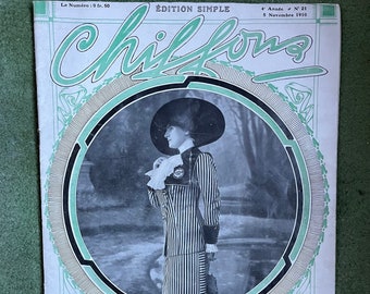 Rare Chiffons Magazine, moda francese, 5 novembre 1910, 34 pagine, incredibile moda Belle Epoque, incluso Paquin e altro ancora