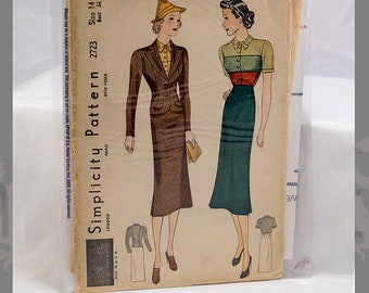 Original 1930er Jahre Schnittmuster, Einfachheit Jacke, Bluse und Rock-Muster (nicht kopieren, nicht digital). Komplett, keine 2723 Größe 14 (Büste 32)