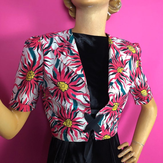 1930s or 1950s Bold Floral Print Bolero Cropped J… - image 1