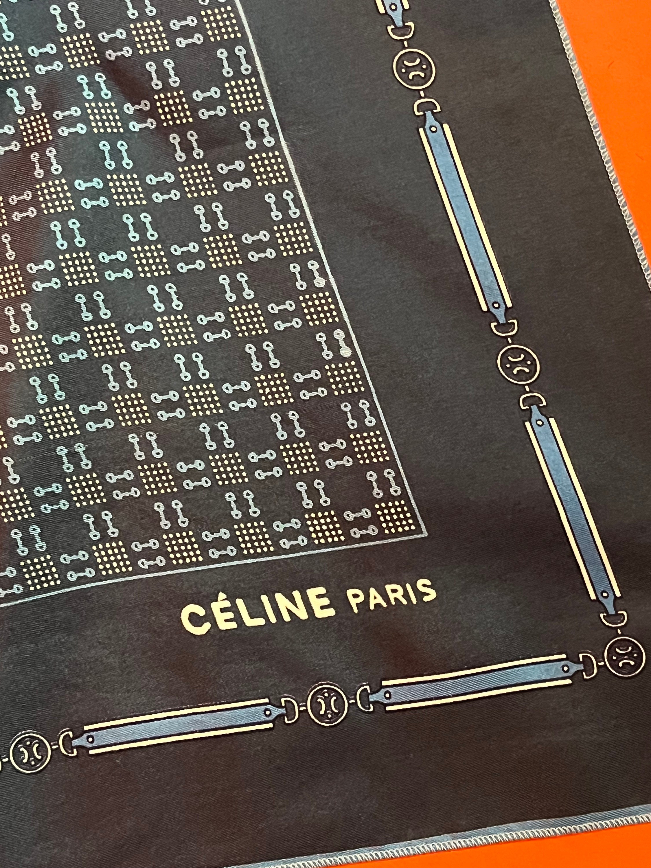 K407 Celine Paris Blue Logo Monogram Scarf Scarves Pocket Square 18 X 18