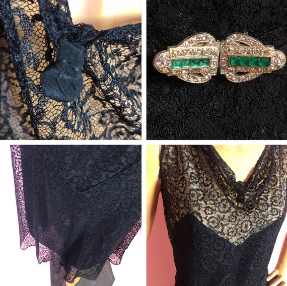 Late 1920s Early 1930s Black Lace Dress, Midi Len… - image 9
