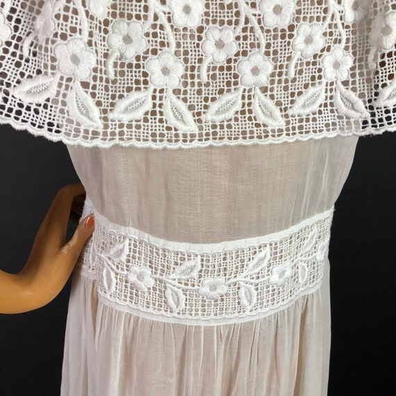 Gorgeous 1920s White Cotton Lawn Muslin Dress wit… - image 8
