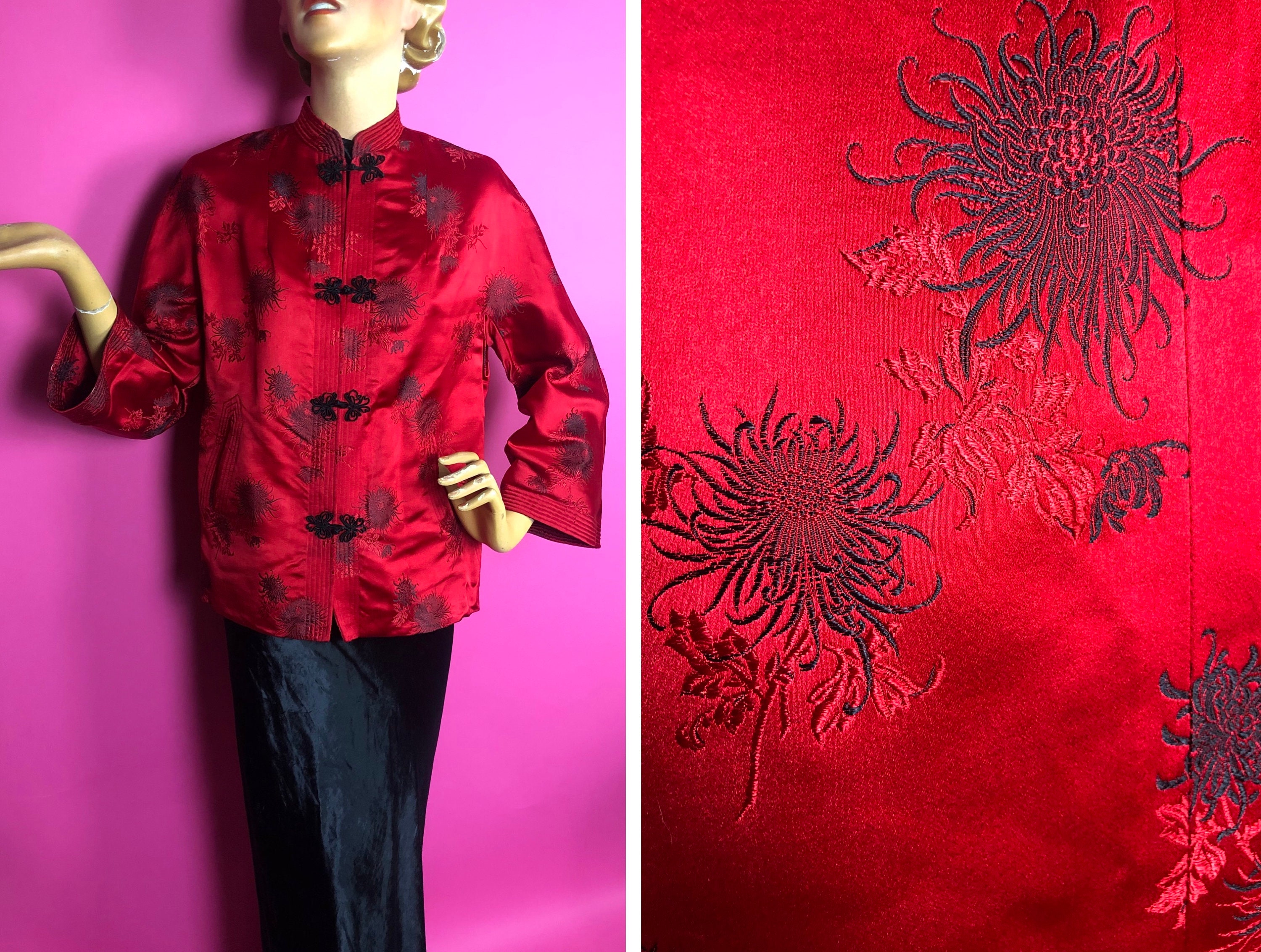 1960s Red Chinese Silk Satin Jacket Tailored by David Simmons - Etsy