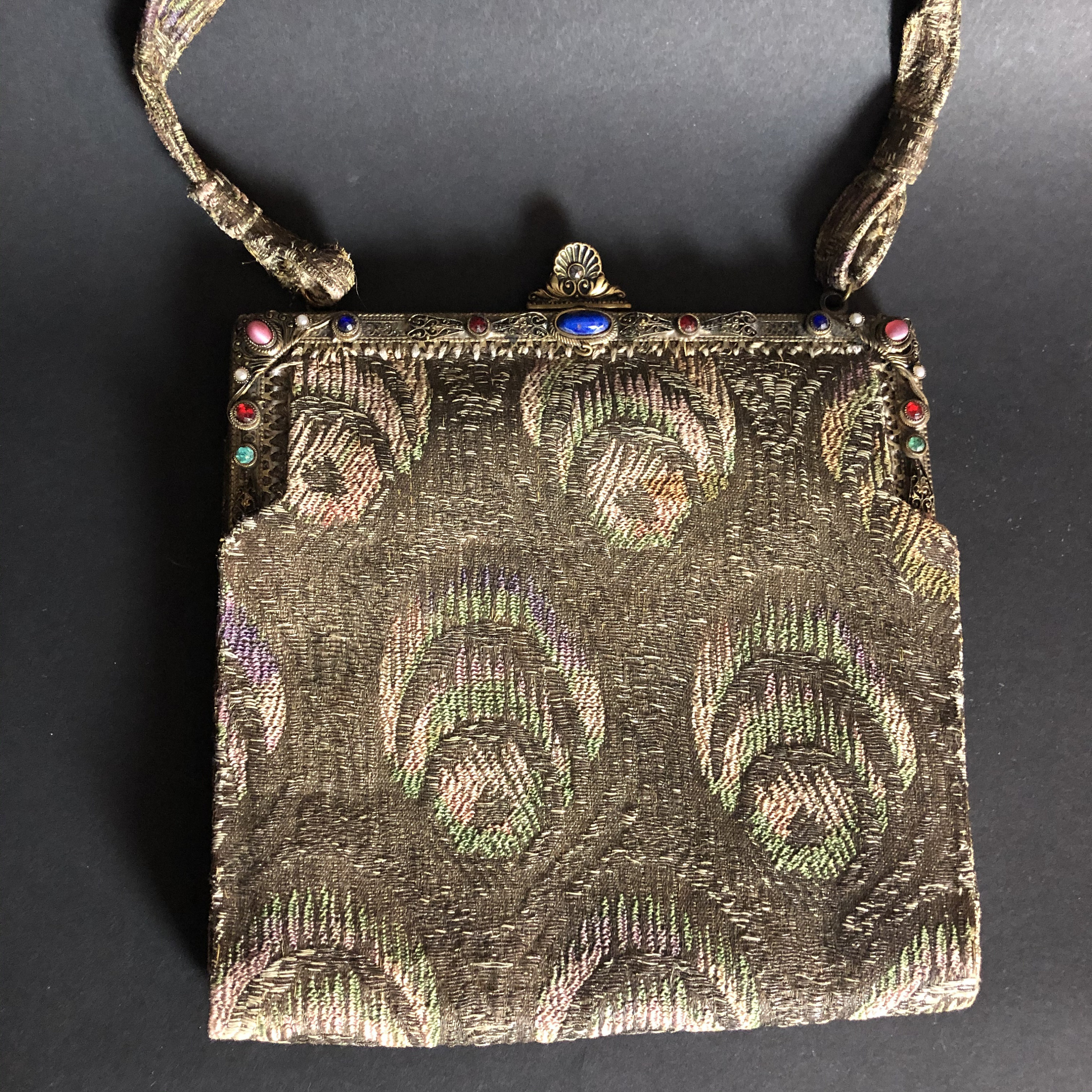 Vintage 1950s Bronze Color Glass Beaded Purse with Rhinestone Decorated  Frame - Mint Condition Evening Bag