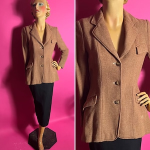 1940s Harris Tweed Hacking Jacket by Moseley, Longer Line, Fitted Waist, Nutmeg Brown, WW2 Harris Tweed Label