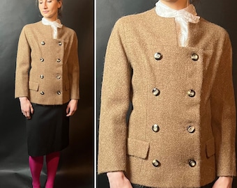 Zeldzame couture korte jas Simonetta et Fabiani uit de jaren 60, wol, double-breasted met interessante halslijn, belangrijke Italiaanse ontwerpers