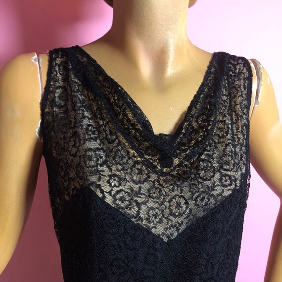 Late 1920s Early 1930s Black Lace Dress, Midi Len… - image 4