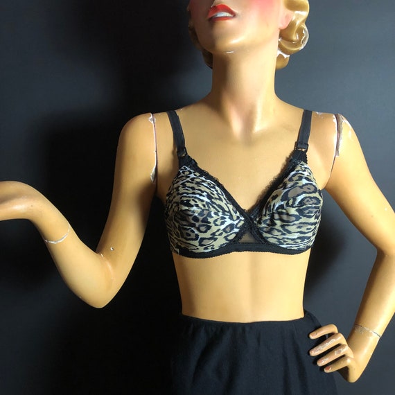 1950s 1960s Leopard Print Bullet Bra by Lerner Shops, Union Made