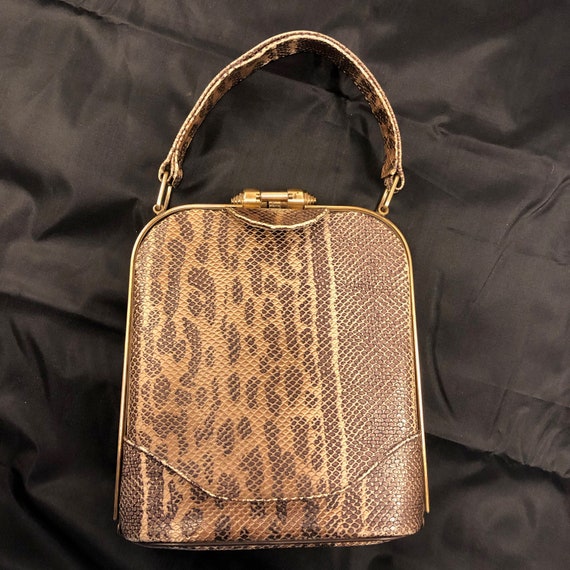 1940s Snakeskin (Possibly Faux) Trapezoid Purse H… - image 2