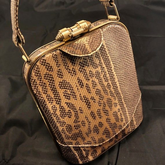 1940s Snakeskin (Possibly Faux) Trapezoid Purse H… - image 1