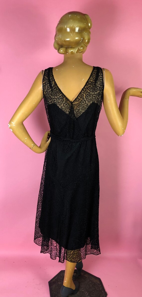 Late 1920s Early 1930s Black Lace Dress, Midi Len… - image 8