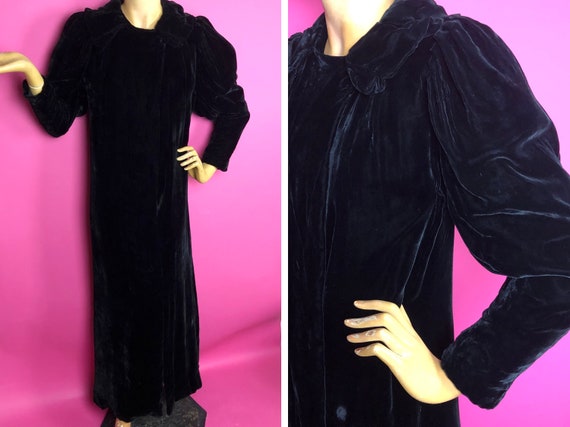 1930s Full Length Black Velvet Frock Coat with Le… - image 1