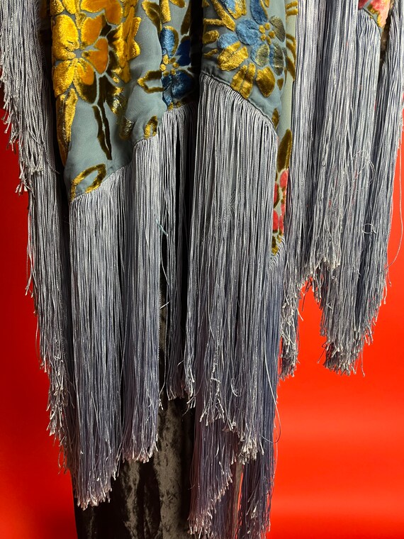 1920s Pale Blue Silk Devoré Shawl with Fringe, Si… - image 6