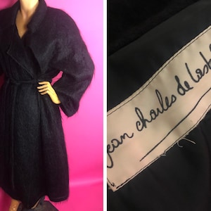 1980s Jean Charles de Castelbajac Black Mohair Wrap Coat, Oversized Fit, Interesting Back Panel With Waist Ties