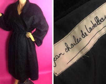 1980s Jean Charles de Castelbajac Black Mohair Wrap Coat, Oversized Fit, Interesting Back Panel With Waist Ties