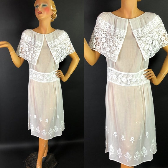 Gorgeous 1920s White Cotton Lawn Muslin Dress wit… - image 2